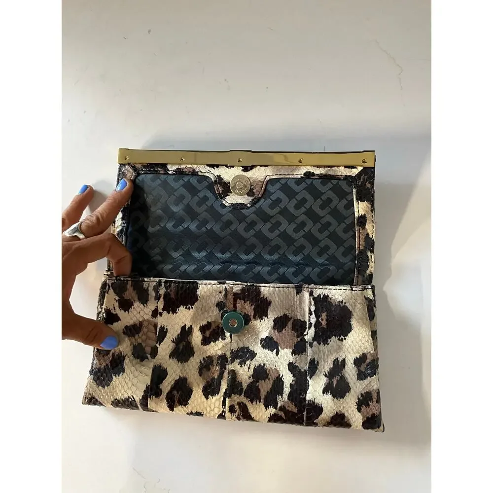 Diane von Furstenberg DVF Leopard Print Snakeskin Envelope Clutch